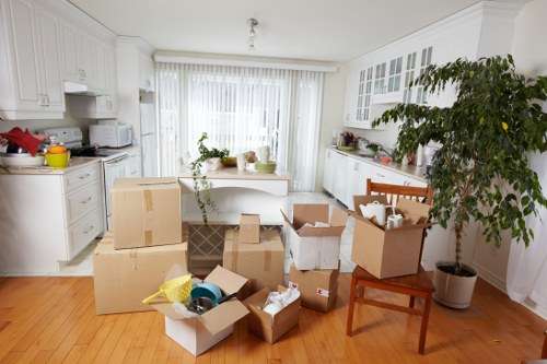 Removal team coordinating an office move in a local commercial building